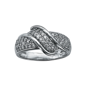Bague en argent rhodié en vague ornée d'oxydes blancs sertis