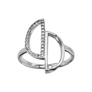 Bague en argent rhodié avec 2 demi cercles évidés dont 1 en oxyde blanc