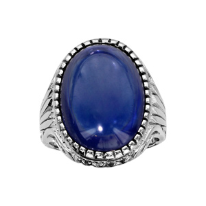 Bague en argent rhodié anneau ciselé orné d’1 grosse Agate bleue