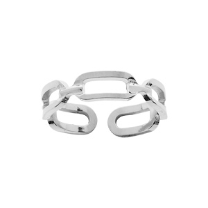 Bague en argent rhodié ouverte maillons rectangulaires réglable