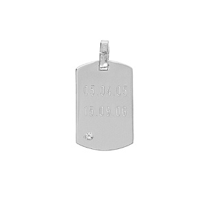 Pendentif en argent rhodié plaque G.I à graver 20*11mm avec oxyde blanc serti
