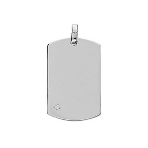 Pendentif en argent rhodié plaque G.I à graver 25*14mm avec oxyde blanc serti
