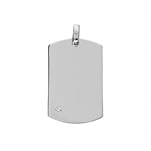 Pendentif en argent rhodié plaque G.I à graver 25*14mm avec oxyde blanc serti