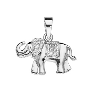 Pendentif en argent rhodié en forme d’elephant avec oxydes blancs sertis