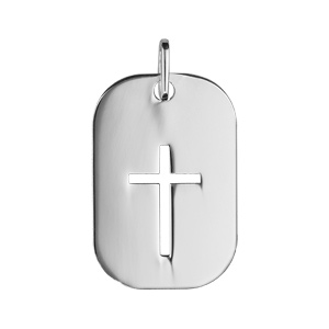 Pendentif en argent rhodié plaque rectangulaire avec croix ajourée
