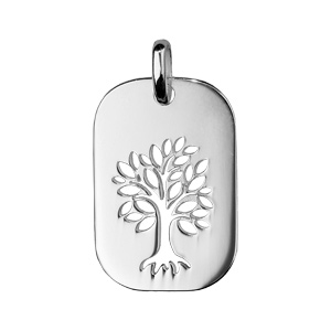 Pendentif en argent rhodié plaque rectangulaire avec arbre de vie ajouré