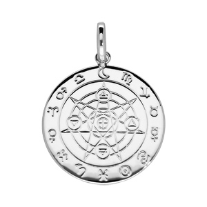 Pendentif en argent rhodié disque gravure astrologique
