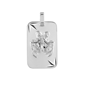 Pendentif en argent rhodié plaque G.I diamanté étoilé zodiaque Gémeaux