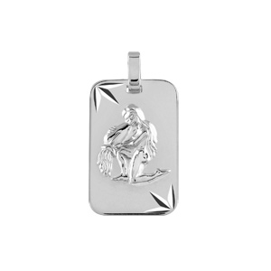 Pendentif en argent rhodié plaque G.I diamanté étoilé zodiaque Verseau