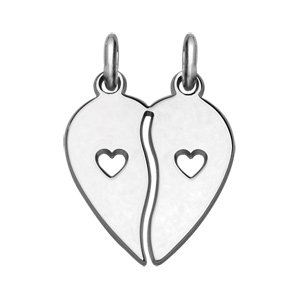 Pendentif en argent rhodié sécable coeur à partager avec coeur découpé sur chaque moitié