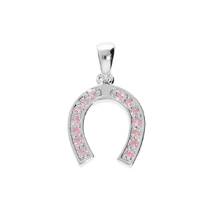 Pendentif en argent rhodié fer à cheval pavé d’oxydes roses
