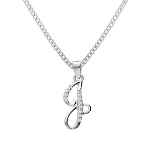Collier avec pendentif en argent rhodié initiale J majuscule avec oxydes blancs sertis longueur 42cm + 3cm