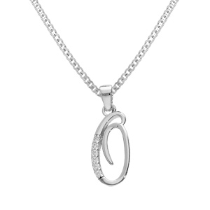 Collier avec pendentif en argent rhodié initiale O majuscule avec oxydes blancs sertis longueur 42cm + 3cm
