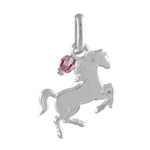 Pendentif en argent cheval qui saute avec pampille oxyde rose