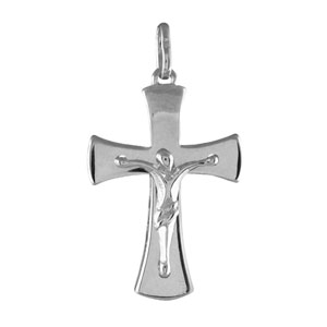 Pendentif croix en argent rhodié évasée avec Jésus Christ