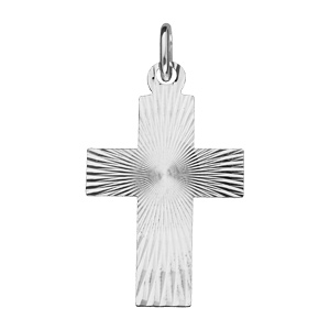 Pendentif en argent rhodié Croix diamantée et striée 20mm