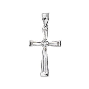 Pendentif en argent rhodié Croix profilée et oxydes blancs sertis