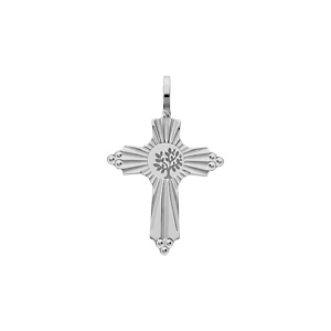 Pendentif en argent rhodié croix anvec pastille centrale motif arbre de vie