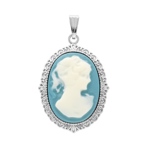 Pendentif en argent rhodié Camée bleu 30*25mm