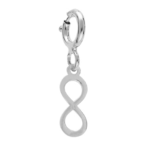 Pendentif Charms en argent rhodié pampille infini sur fermoir anneau ressort