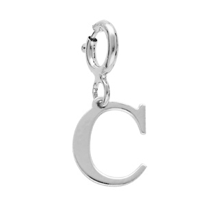 Pendentif Charms en argent rhodié initiale lettre C sur fermoir anneau ressort