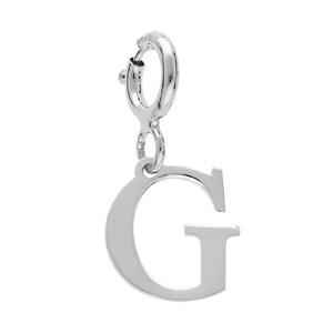 Pendentif Charms en argent rhodié initiale lettre G sur fermoir anneau ressort