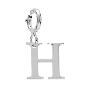 Pendentif Charms en argent rhodié initiale lettre H sur fermoir anneau ressort