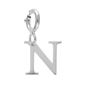 Pendentif Charms en argent rhodié initiale lettre N sur fermoir anneau ressort