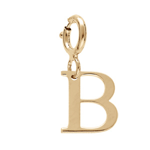 Pendentif Charms en argent et dorure jaune initiale lettre B sur fermoir anneau ressort