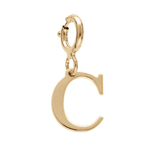 Pendentif Charms en argent et dorure jaune initiale lettre C sur fermoir anneau ressort