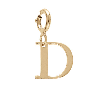Pendentif Charms en argent et dorure jaune initiale lettre D sur fermoir anneau ressort
