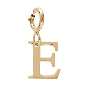 Pendentif Charms en argent et dorure jaune initiale lettre E sur fermoir anneau ressort