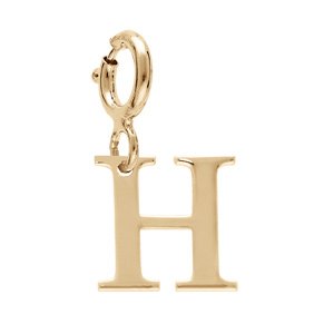 Pendentif Charms en argent et dorure jaune initiale lettre H sur fermoir anneau ressort