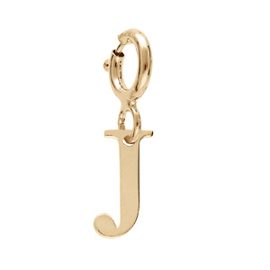 Pendentif Charms en argent et dorure jaune initiale lettre J sur fermoir anneau ressort