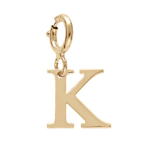 Pendentif Charms en argent et dorure jaune initiale lettre K sur fermoir anneau ressort