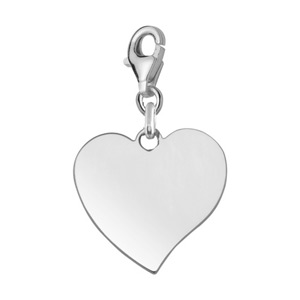 Pendentif en argent coeur à graver sur mousqueton – plaque fine