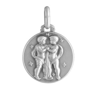 Pendentif médaille en argent zodiaque Gémeaux