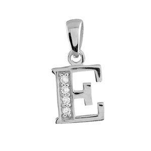 Pendentif en argent rhodié lettre E ornée d’oxydes blancs sur une partie