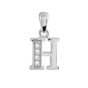 Pendentif en argent rhodié lettre H ornée d’oxydes blancs sur une partie