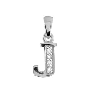 Pendentif en argent rhodié lettre J ornée d’oxydes blancs sur une partie