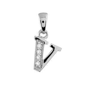 Pendentif en argent rhodié lettre V ornée d’oxydes blancs sur une partie