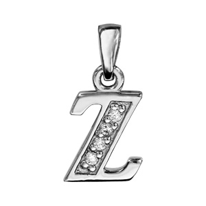 Pendentif en argent rhodié lettre Z ornée d’oxydes blancs sur une partie