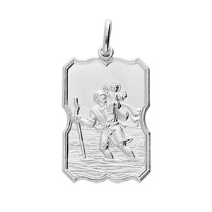 Pendentif en argent rhodié massif Saint-Christophe rectangulaire