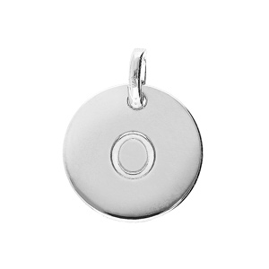 Pendentif en argent rhodié médaille 12mm gravure alphabet « O »