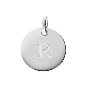 Pendentif en argent rhodié médaille 12mm gravure alphabet « R »