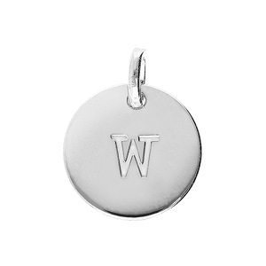 Pendentif en argent rhodié médaille 12mm gravure alphabet « W »
