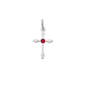 Pendentif en argent rhodié croix oxyde rouge