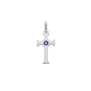 Pendentif en argent rhodié croix oxyde bleu