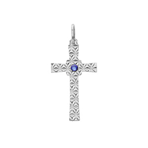 Pendentif en argent rhodié croix diamanté étoile oxyde bleu