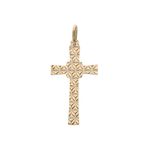 Pendentif en argent et dorure jaune croix longue avec motifs diamantés en étoile
